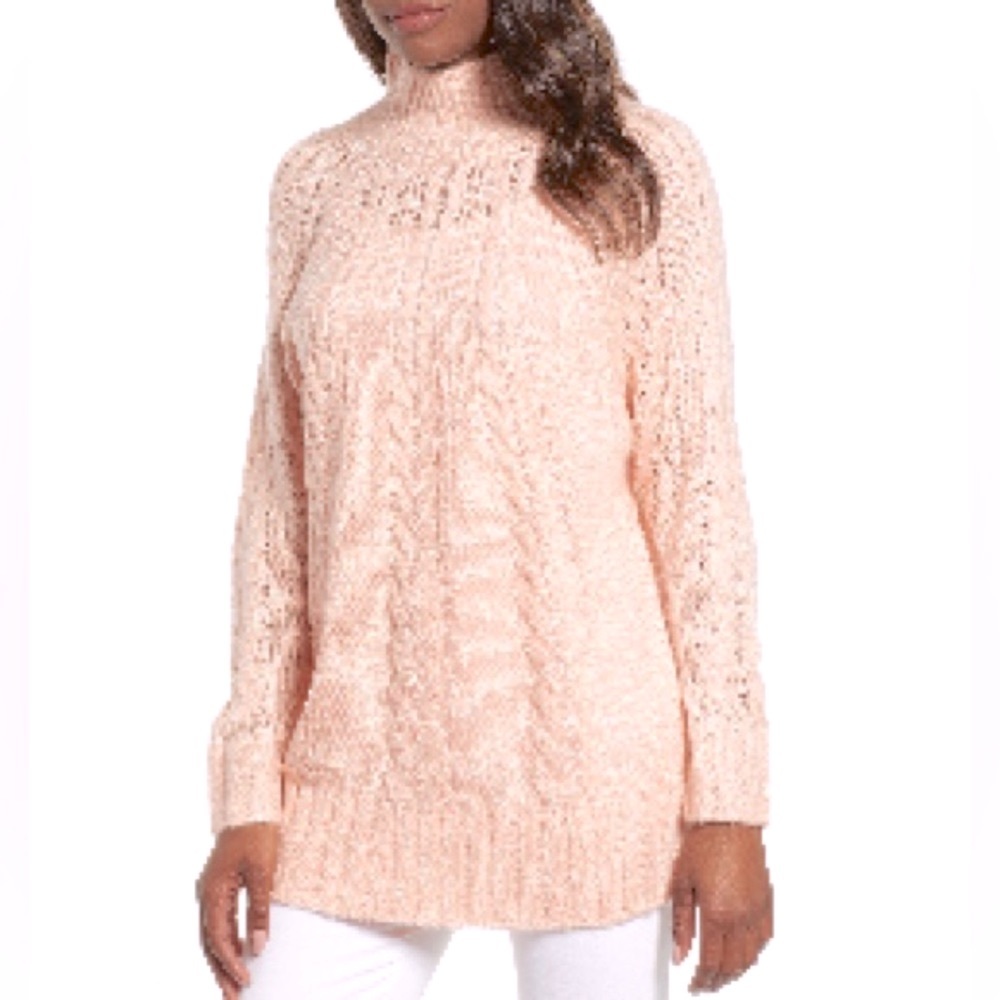 Pink knit funnel neck Caslon sweater